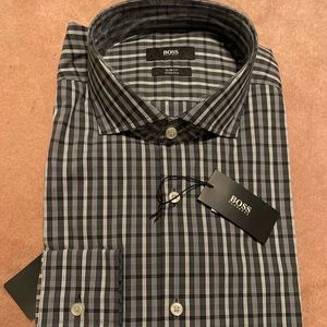 BOSS Hugo Boss Black Plaid Slim Fit Stretch Shirt